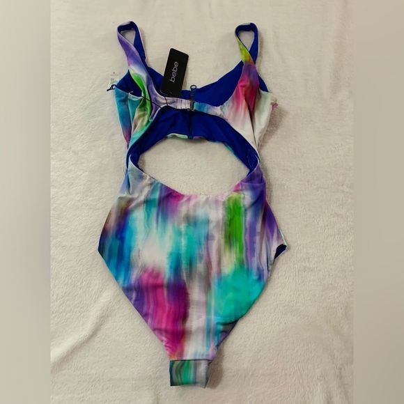 Bebe One Piece Swim Monokini Bathing Suit Zip Rhinestones Crystals Tie Dye S - Picture 5 of 8
